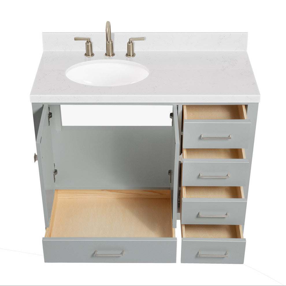 Ariel Cambridge 42" Left Offset Single Oval Sink Vanity, Carrara Quartz