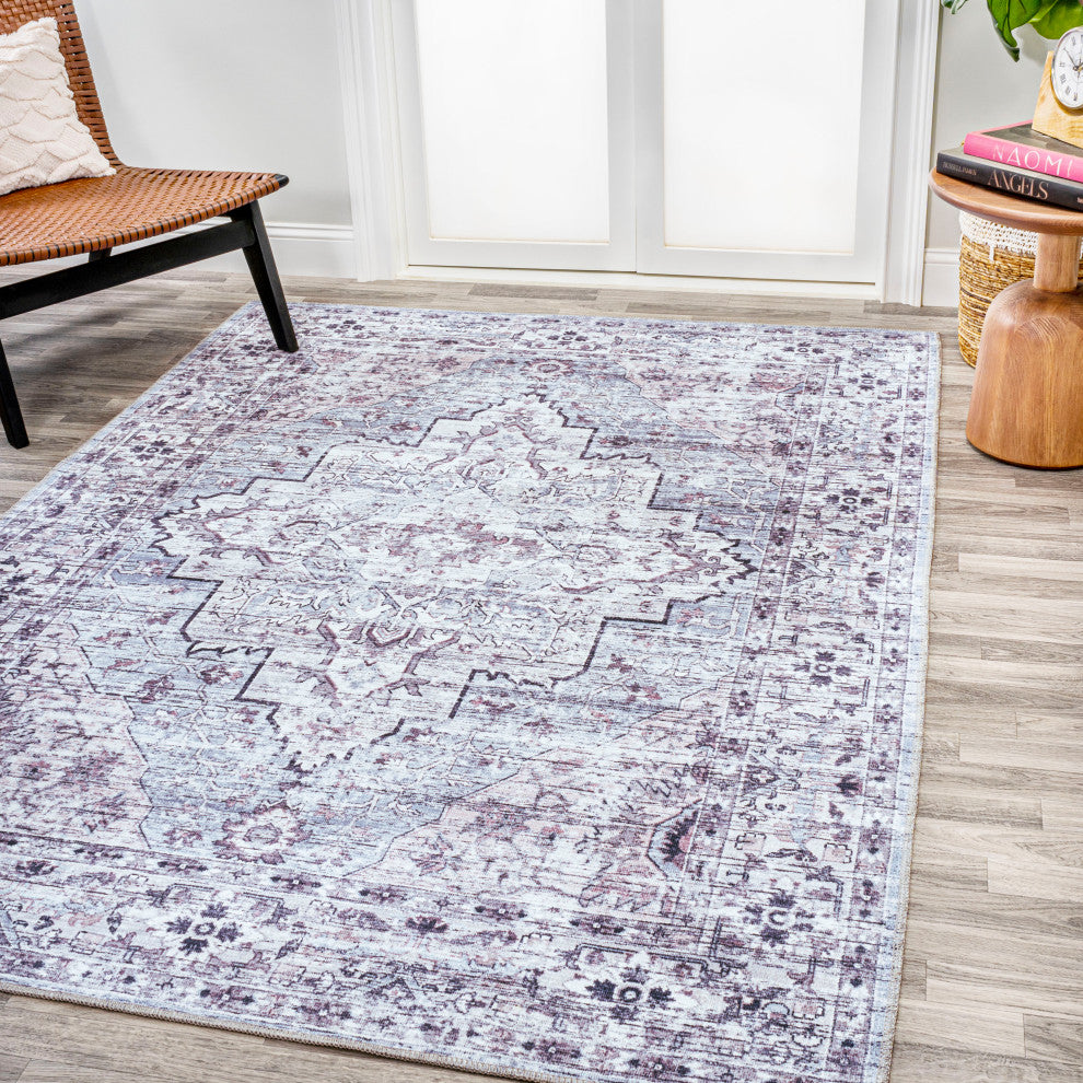Didim Boho Gray Medallion Machine Washable Indoor Area Rug, Gray/Purple, 3 X 5