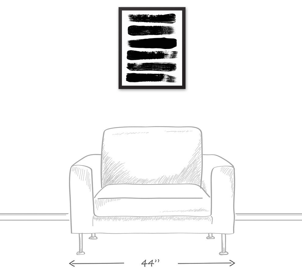 Paint Strokes Black and  White Abstract 16x20 Black Framed Canvas