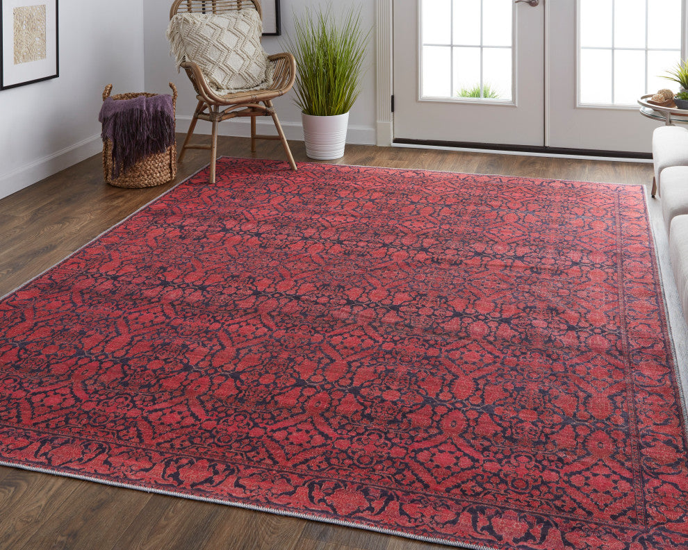 Welch Oriental Machine Washable Pink/Blue Rug, 8'10"x12'