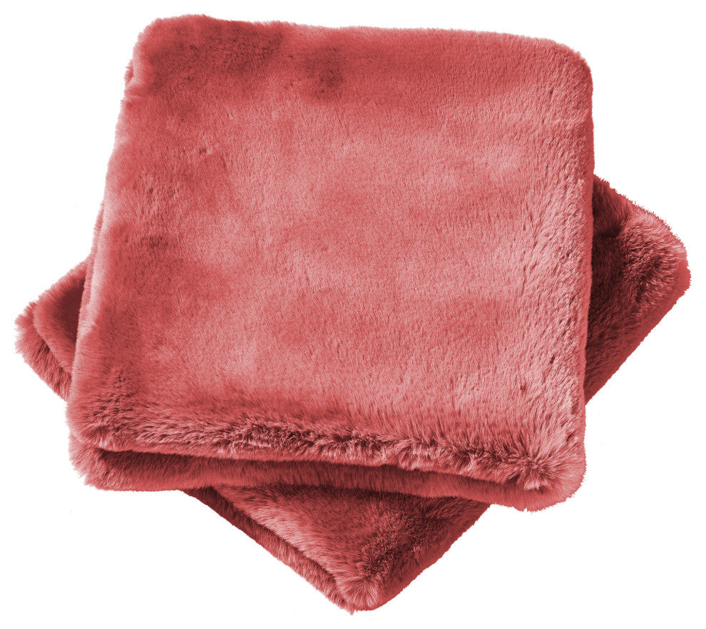 Heavy Faux Fur Throw Pillow Covers 2pcs Set, Coral Spice, 14''x26''