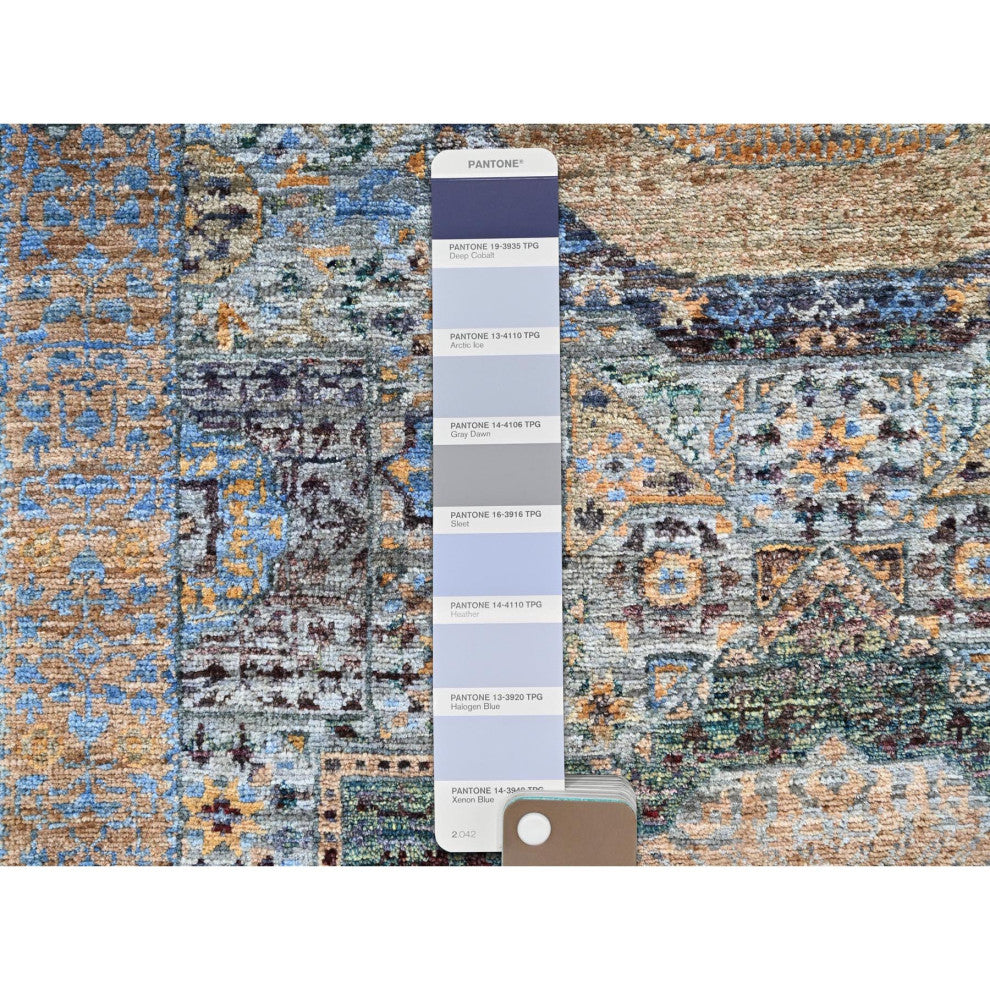 Blue, Mamluk Design, Soft Wool, Hand Knotted, Runner Oriental Rug, 2'6"x13'9"