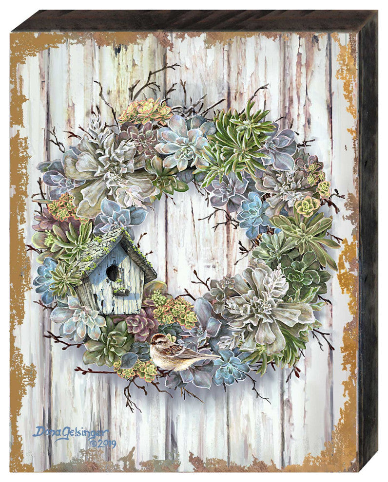 Succulent Wreath Wooden Block, 36 x 24