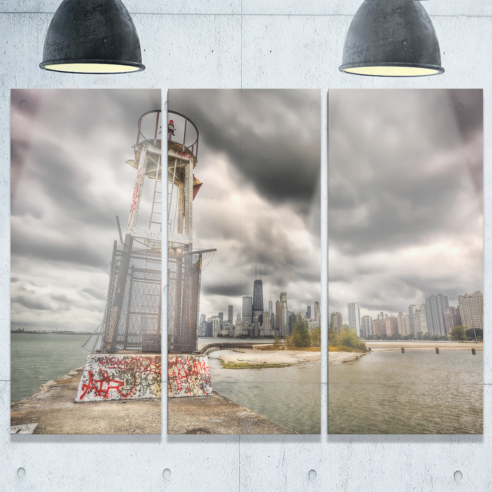 "Lake Michigan Navigation Light" Metal Wall Art, 3 Panels, 36"x28"