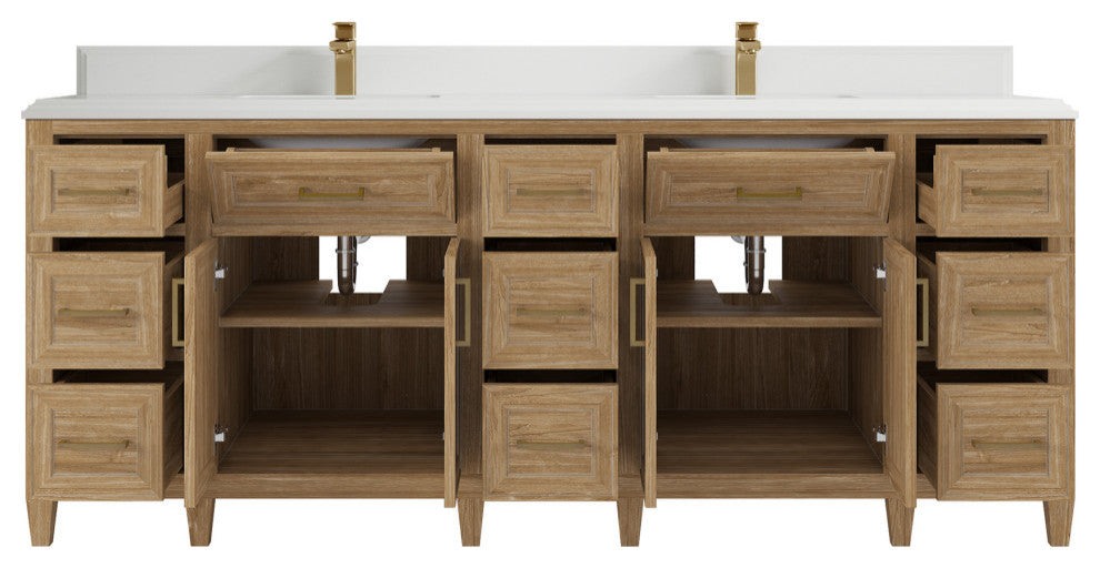 Santa Monica 84 Double Sink Bath Vanity in Whitewashed Teak 1.5" White Quartz