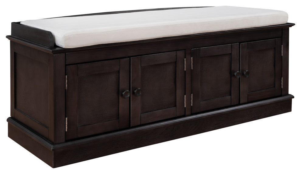 TATEUS 42" Wooden Storage Bench With 4 Doors and Adjustable Shelves for Entryway, Espresso