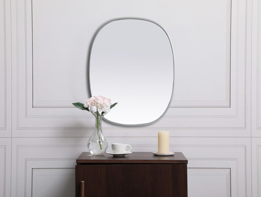 Metal Frame Oval Mirror 24X30 Inch, Silver
