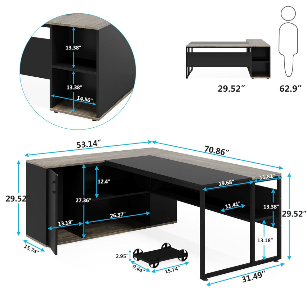 Tribesigns Executive Desk, L Shaped Desk with Cabinet Storage