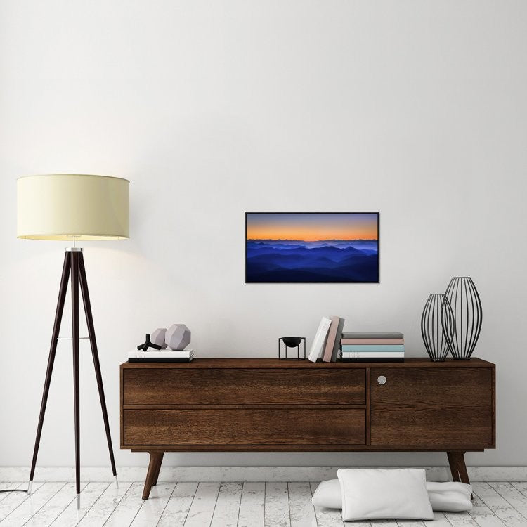 "Misty Mountains" Framed Canvas Giclee by David Bouscarle, 31x16"