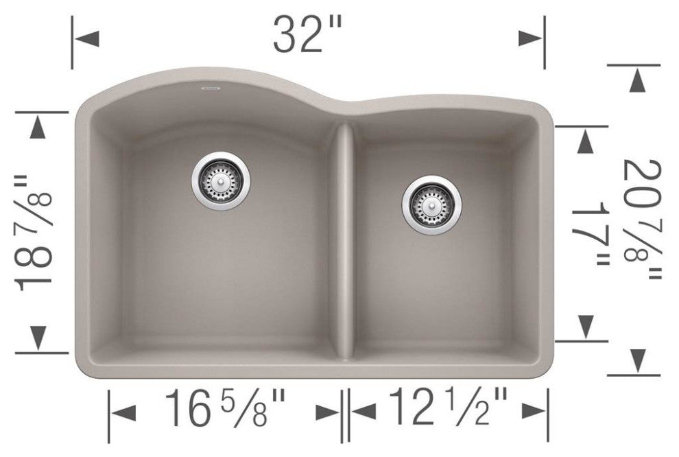 Blanco Diamond 32" 1 and 3/4 Bowl Undermount Sink, Concrete Gray