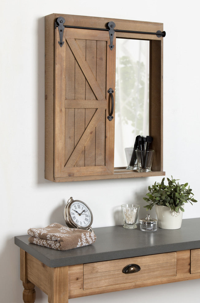 Cates Decorative Bath Medicine Cabinet Mirror with Barn Door, Rustic Brown