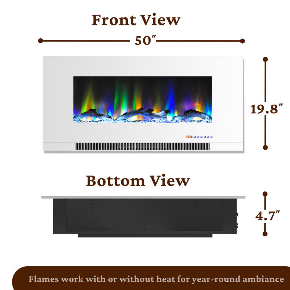 42" Wall-Mount Electric Fireplace, White