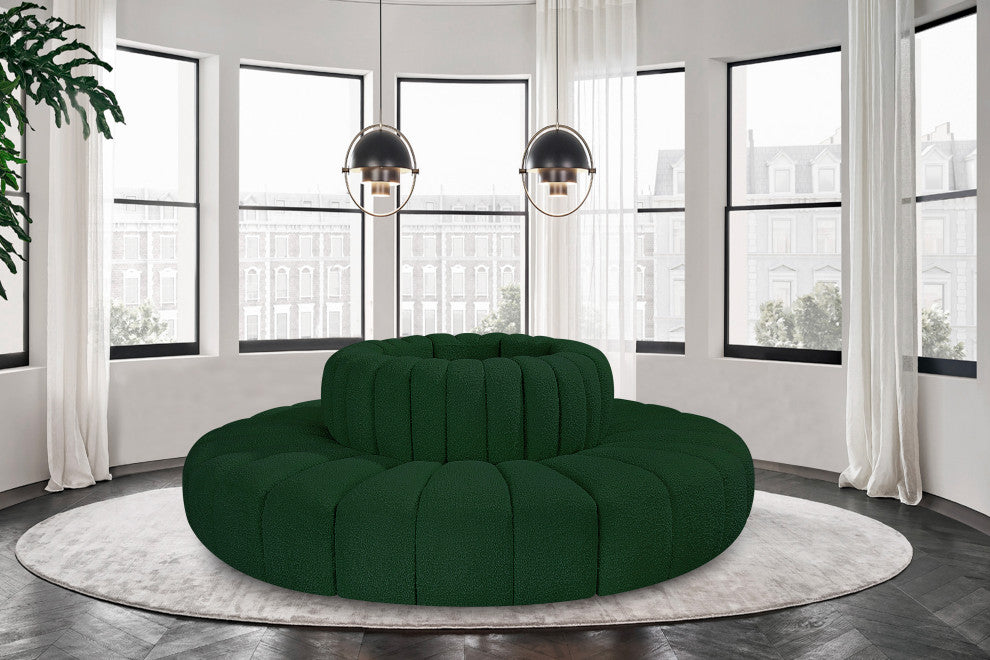 Arc Upholstered Outward Curved Modular Sectional, Green, 8-Piece: Reverse Corner (8), Boucle Fabric