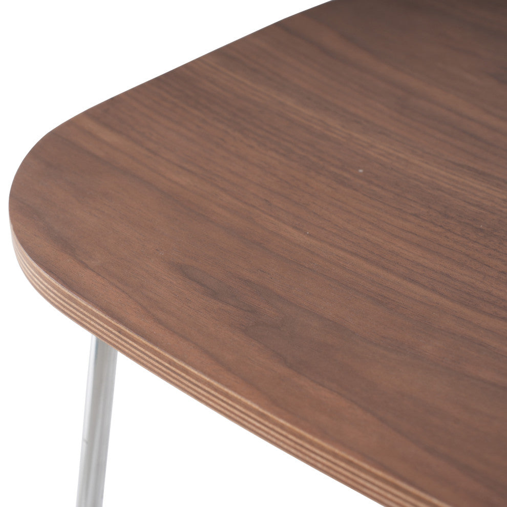 LeisureMod Melrose Modern Wood Counter Stool With Chrome Base Set of 4, Walnut