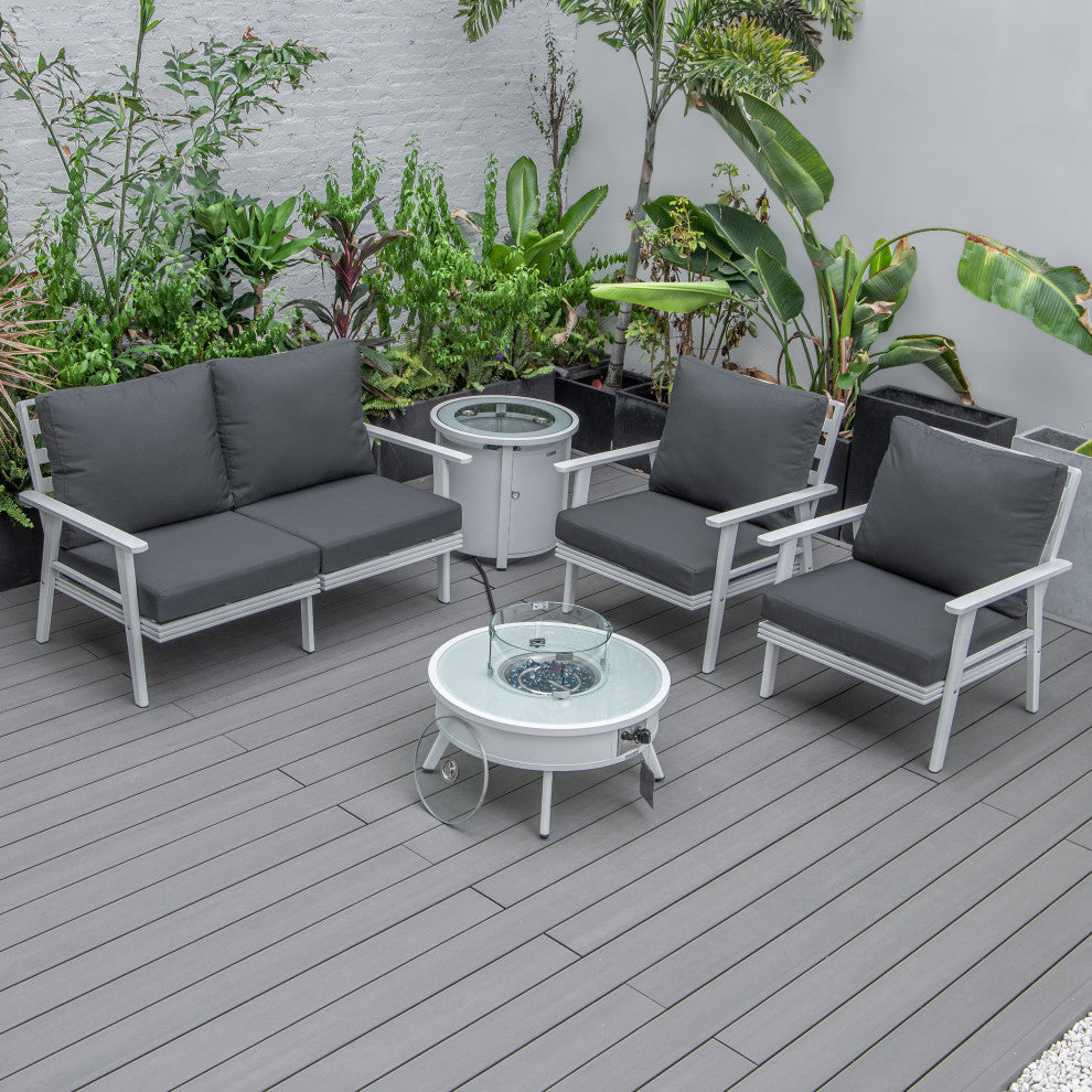 LeisureMod Walbrooke Patio Conversation Set With Fire Pit Table, Charcoal