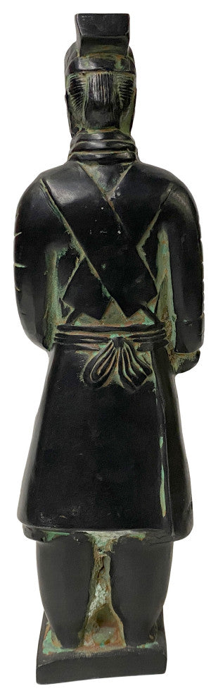 Chinese Black Green Rustic Ancient Artistic Terra Cotta Soldier Figure Hws2452