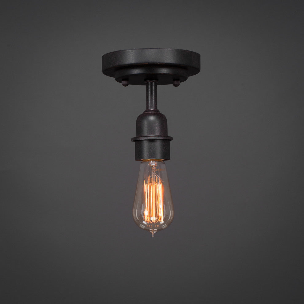 Vintage 1-Light Semi-Flush Mount, Dark Granite Finish, 60W Amber Antique Bulb