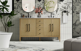 Home Living 60" Double Bathroom Vanity, Linen Oak