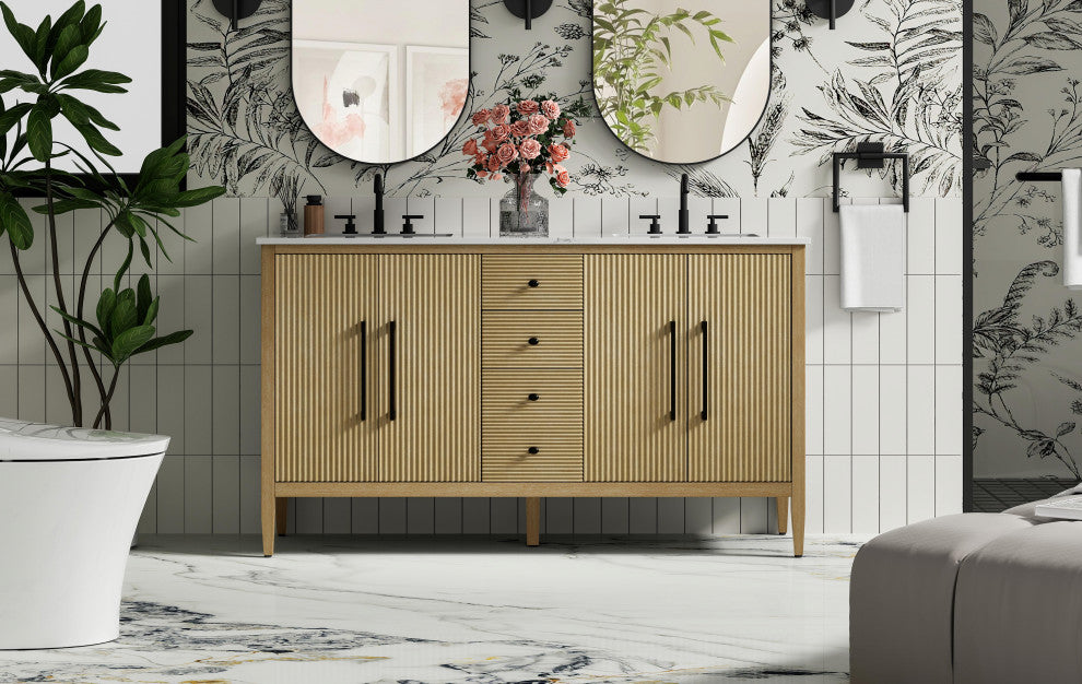 Home Living 60" Double Bathroom Vanity, Linen Oak