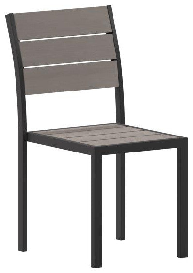 Finch Commercial Grade Stackable Patio Side Chair Chair with Arms, Gray