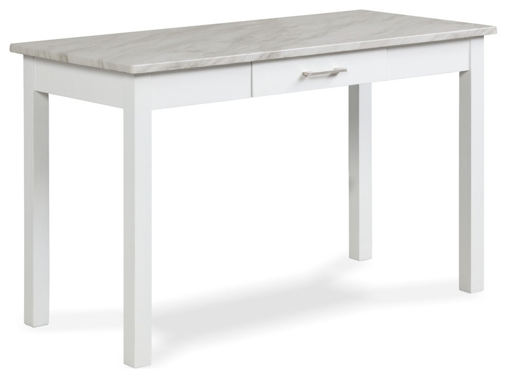 Benzara BM272065 Jay 48" Desk With Drawer and Faux Marble Top, White