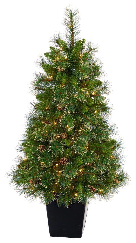 50" Golden Washington Pine Faux Xmas Tree W/Lights, Pinecones, Bendable Branches