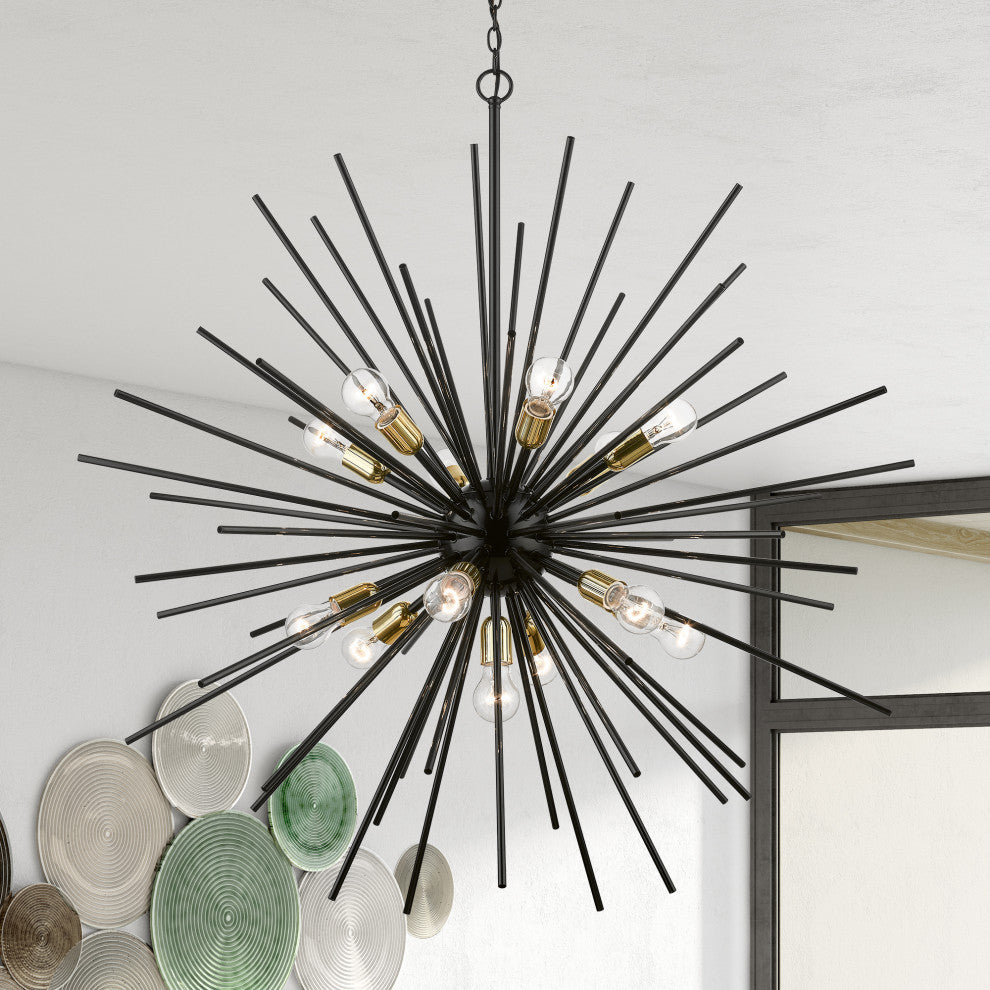 Tribeca 13 Light Shiny Black With Polished Brass Accents XL Foyer Chandelier
