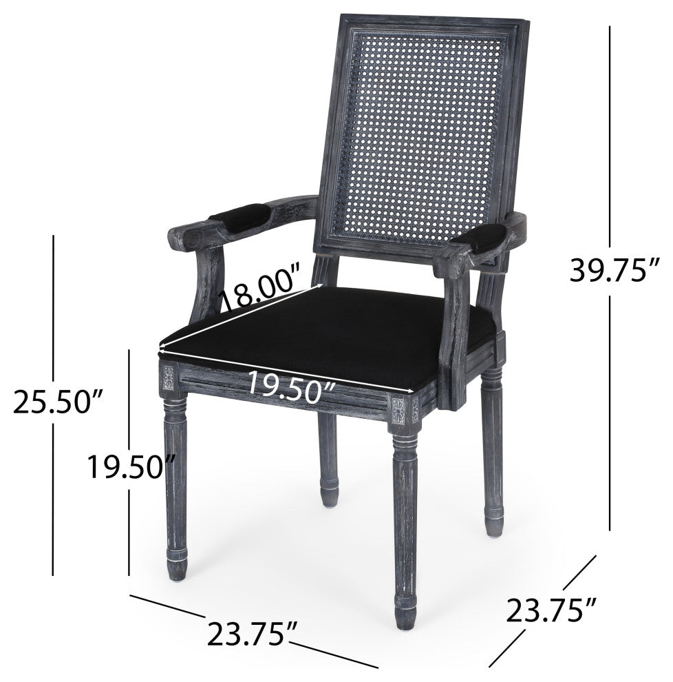 Regan Fabric Upholstered Wood and Cane Expandable 7-Piece Dining Set, Gray/Black