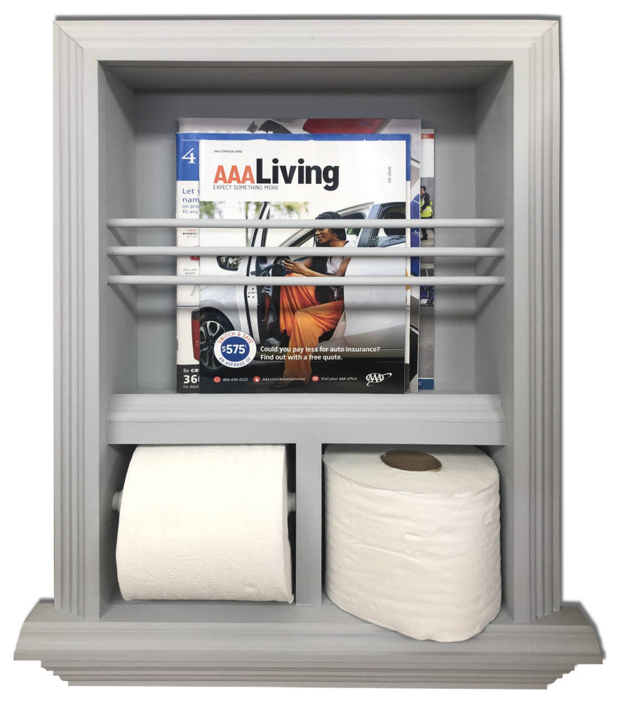 Montclair Combination Toilet Paper Holder Recessed Magazine Rack, Primed Gray