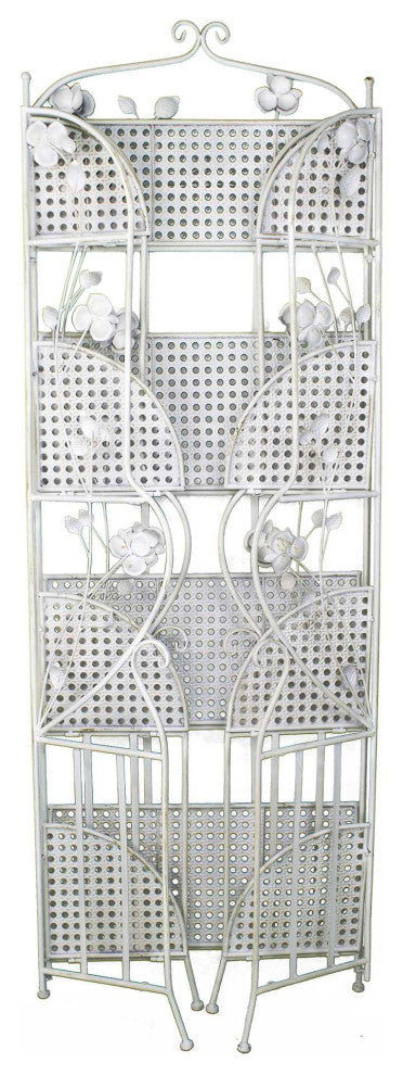 HomeRoots Antiqued White Floral 4 Shelf Bakers Rack