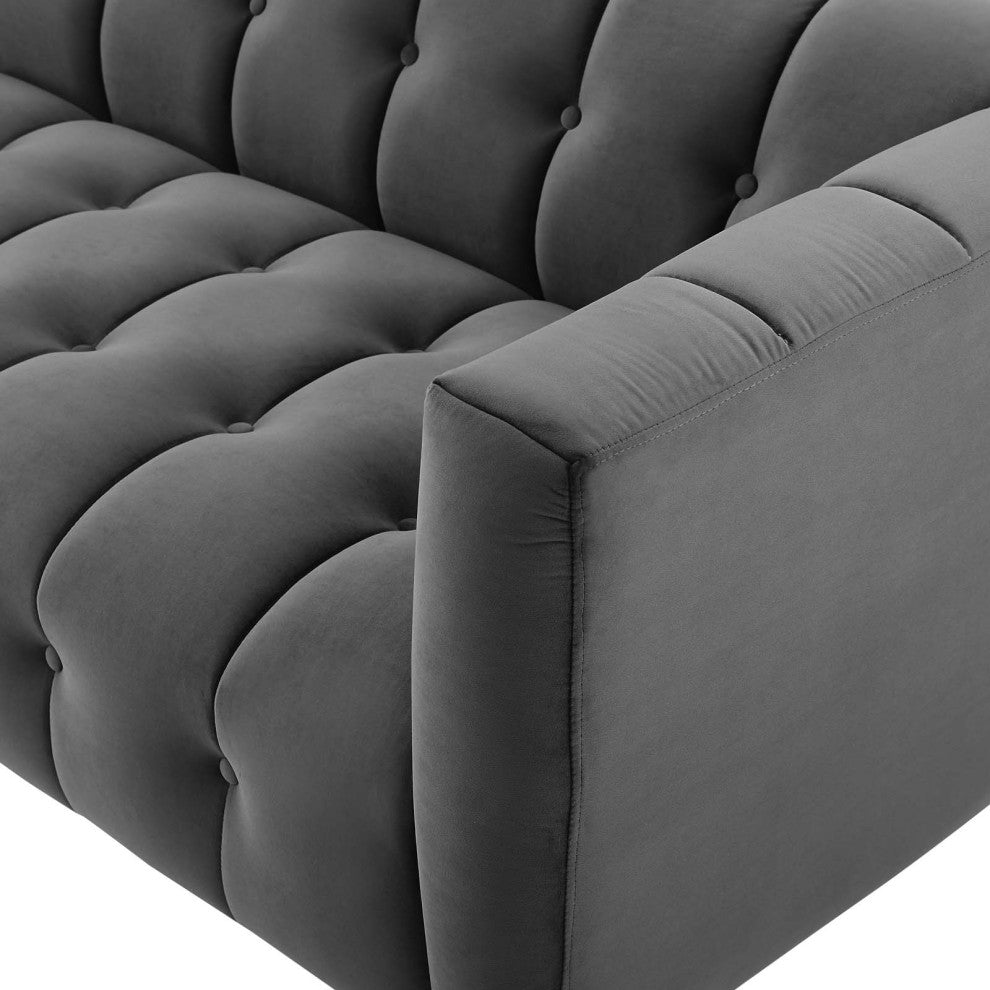 Tufted Sofa, Velvet, Dark Gray, Modern, Living Lounge Hotel Hospitality