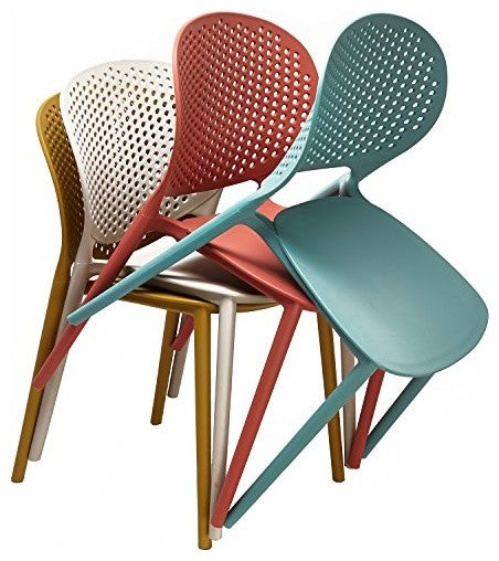 Stackable Plastic Armless Side Dining Chairs Fully Assembled Set of 2, Dark Orange