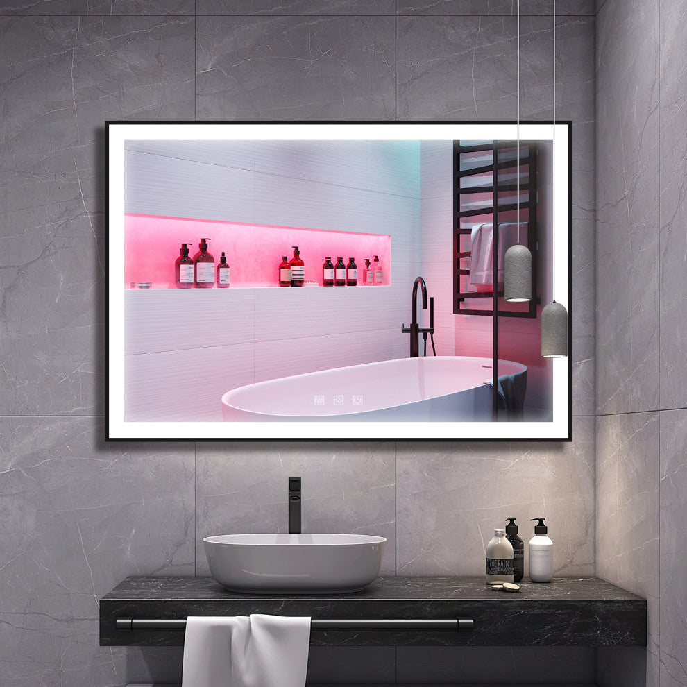 Kiva-Rhyme Black Framed LED Vanity Wall Mounted Mirror, 24x32", 3 Buttons, 40"x32