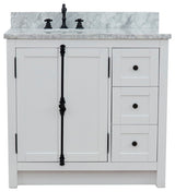 37" Single Vanity, Glacier Ash With White Carrara Top, Left Doors/Left Oval Sink