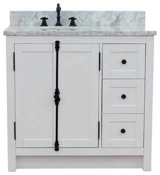 37" Single Vanity, Glacier Ash With White Carrara Top, Left Doors/Left Oval Sink