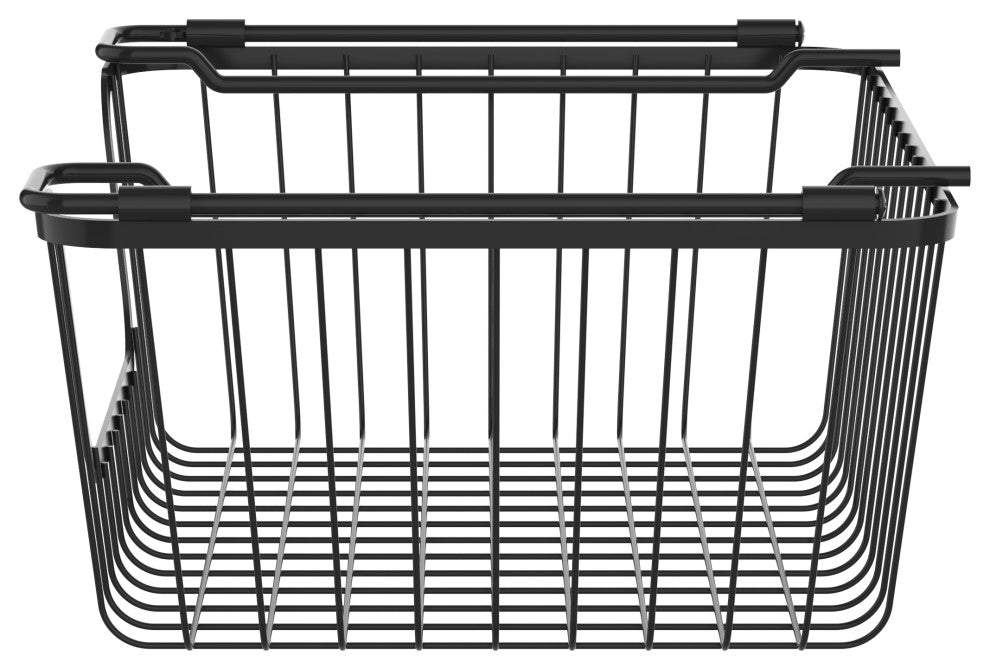 Oceanstar Stackable Metal Wire Storage Basket Set of 2, Black, Wide