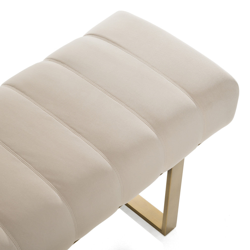 Modrest Robles Modern Beige Fabric + Antique Brass Dining Bench