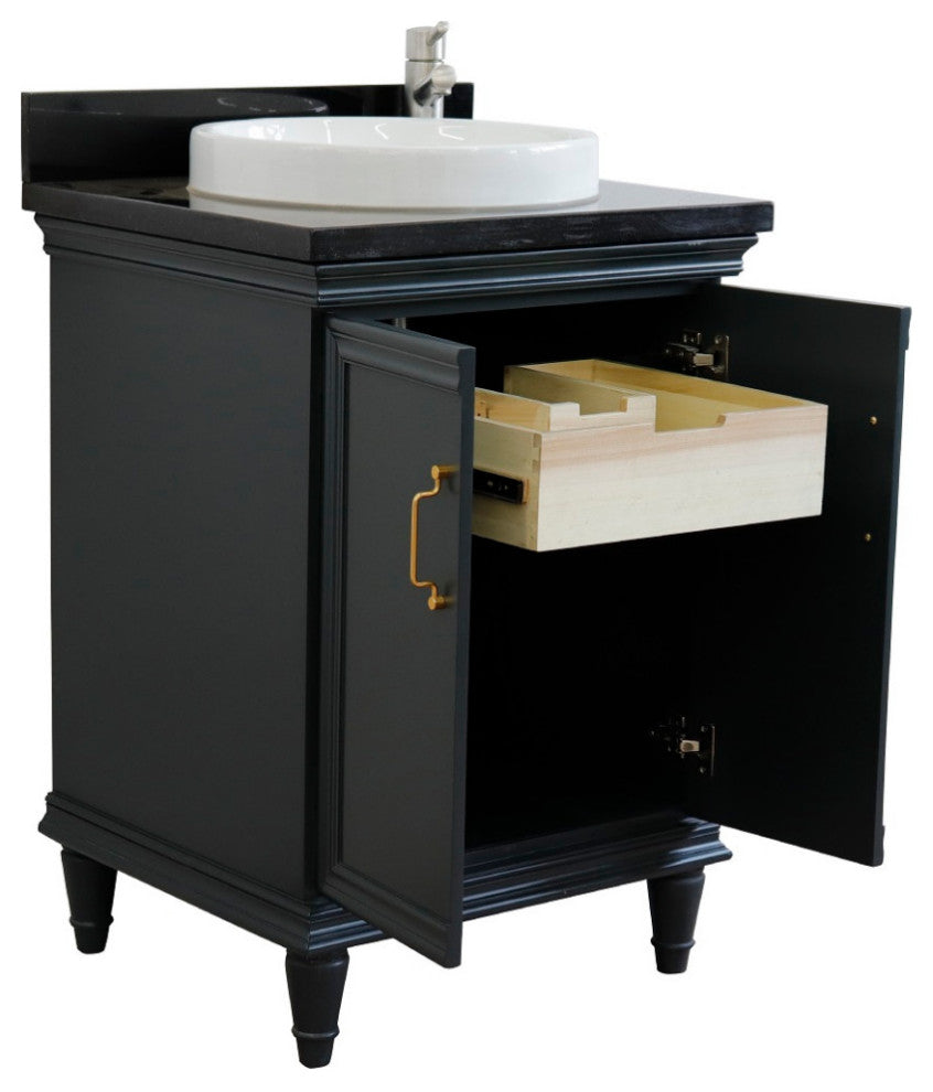 25" Single Vanity, Dark Gray Finish With Black Galaxy And Round Sink