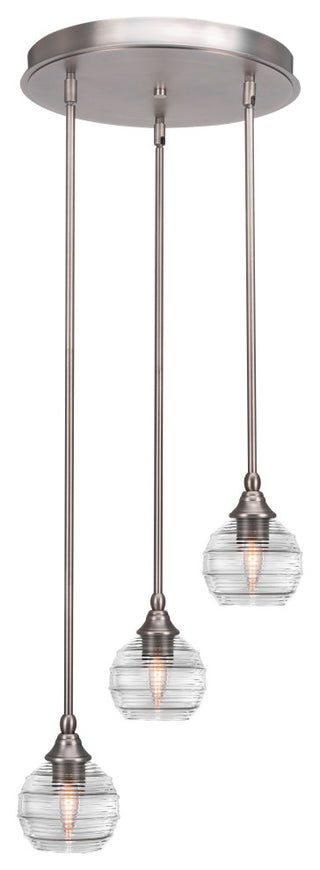 Empire 3-Light Cluster Pendalier, Brushed Nickel/Clear Ribbed