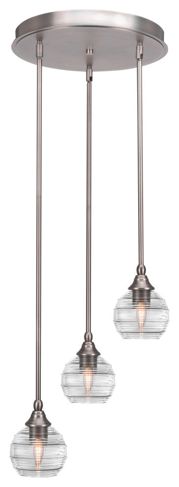 Empire 3-Light Cluster Pendalier, Brushed Nickel/Clear Ribbed