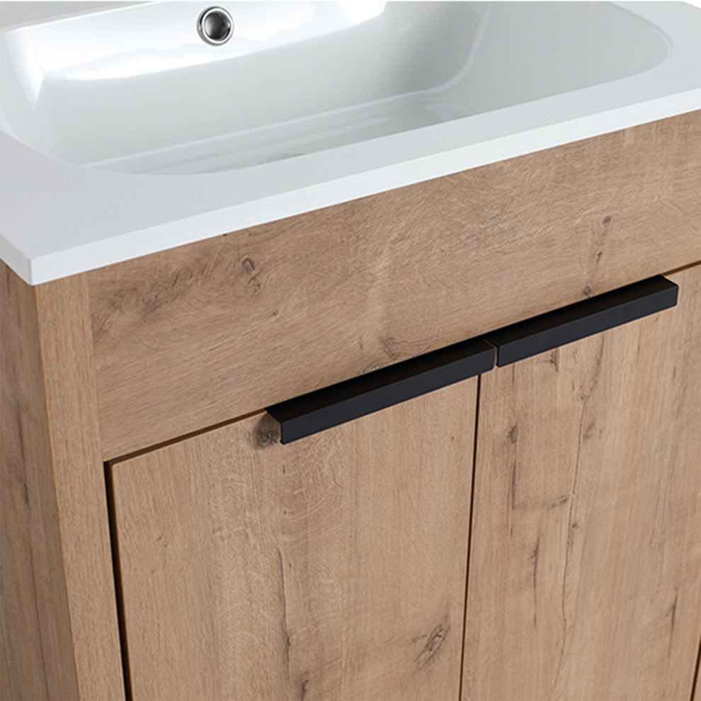 Single Vanity, Neutral Finish With Solid Surface Resin White Sink, 24"