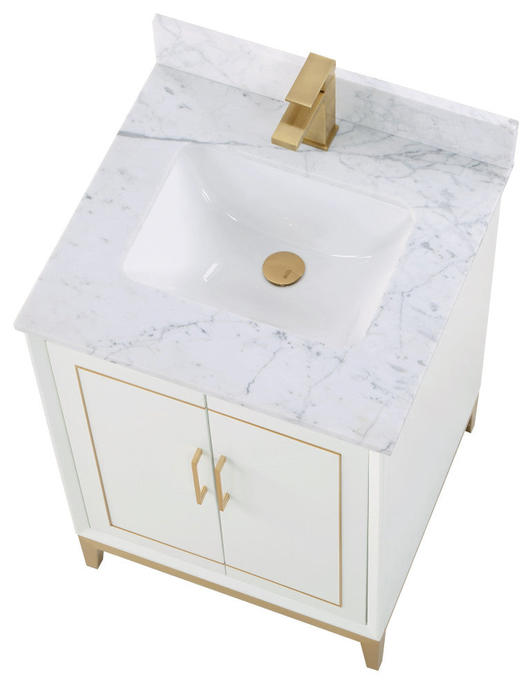 Gracie Bathroom Vanity, Satin White With Carrara Marble, 24"