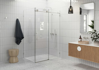 44"-48"x30"x78" Frameless Sliding Shower Door With Return Panel, Brushed Nickel
