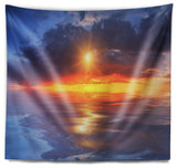Cloudy Sunset Reflection in Lake Cityscape Wall Tapestry, 39"x32"