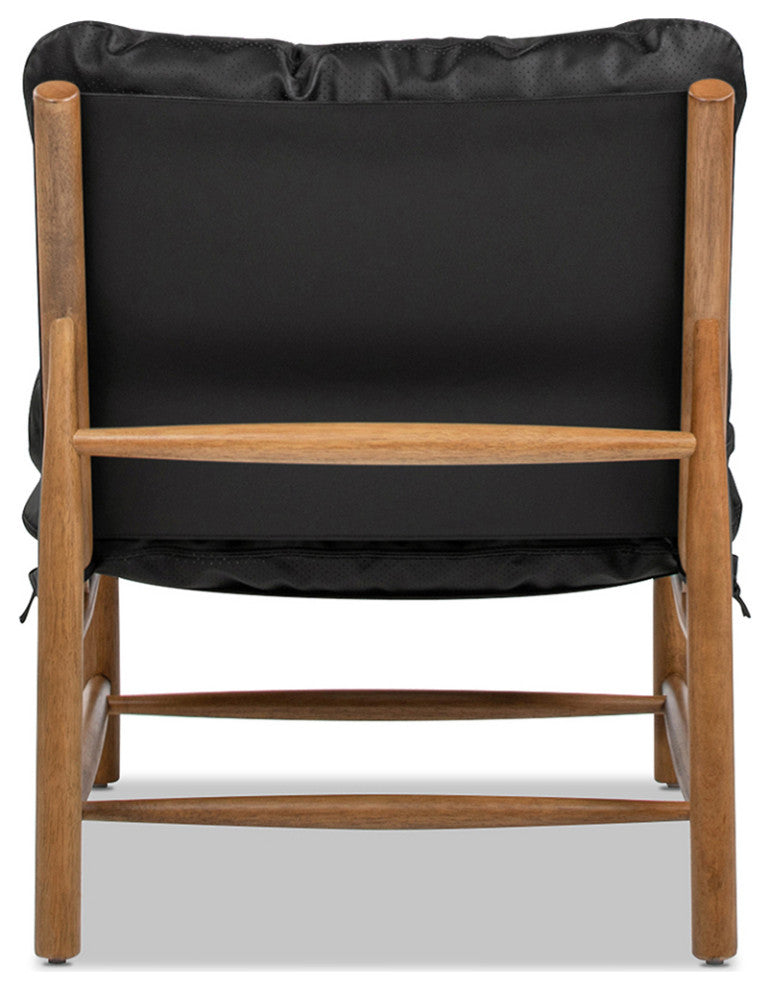 Oxford 26.5" Leather Mid-Century Modern Accent Chair, Noir Black