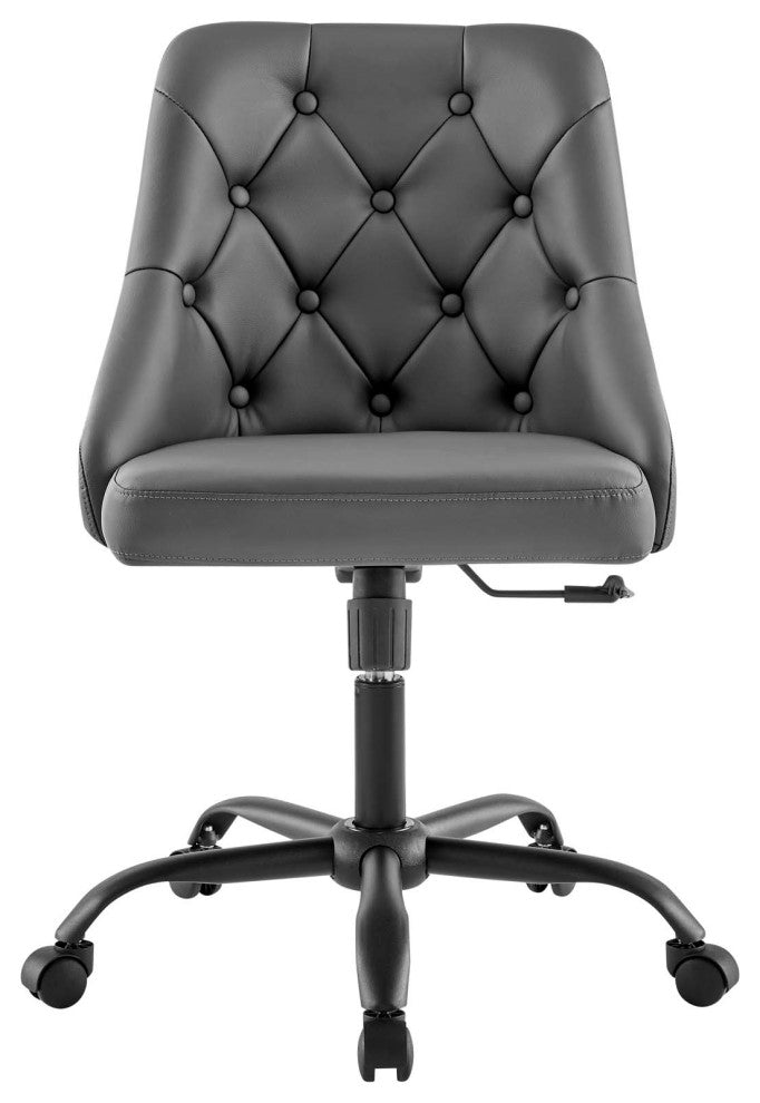 Computer Work Swivel Tufted Chair, Faux Vegan Leather, Black Gray, Home Office