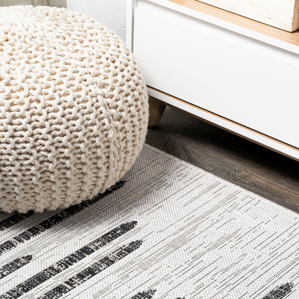 Zolak Berber Stripe Indoor/Outdoor Rug, Ivory/Black, 2 X 8