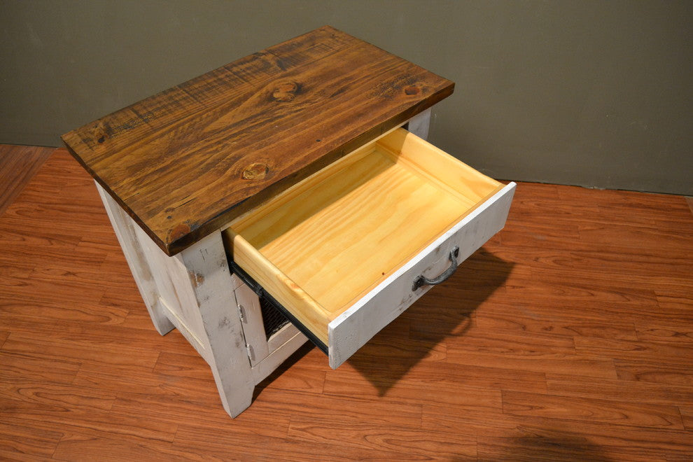 Bayshore Nightstand End Table With 1-Drawer and 2 Mesh-Doors