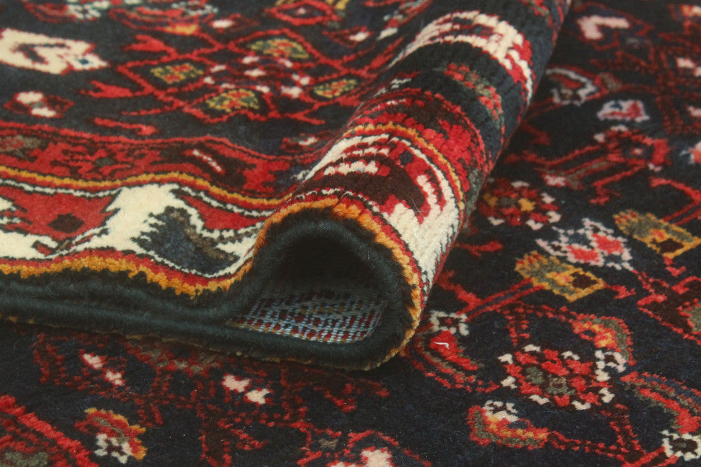 Fine Vintage Distressed Judie Navy/Red Runner, 3'3 x 14'7