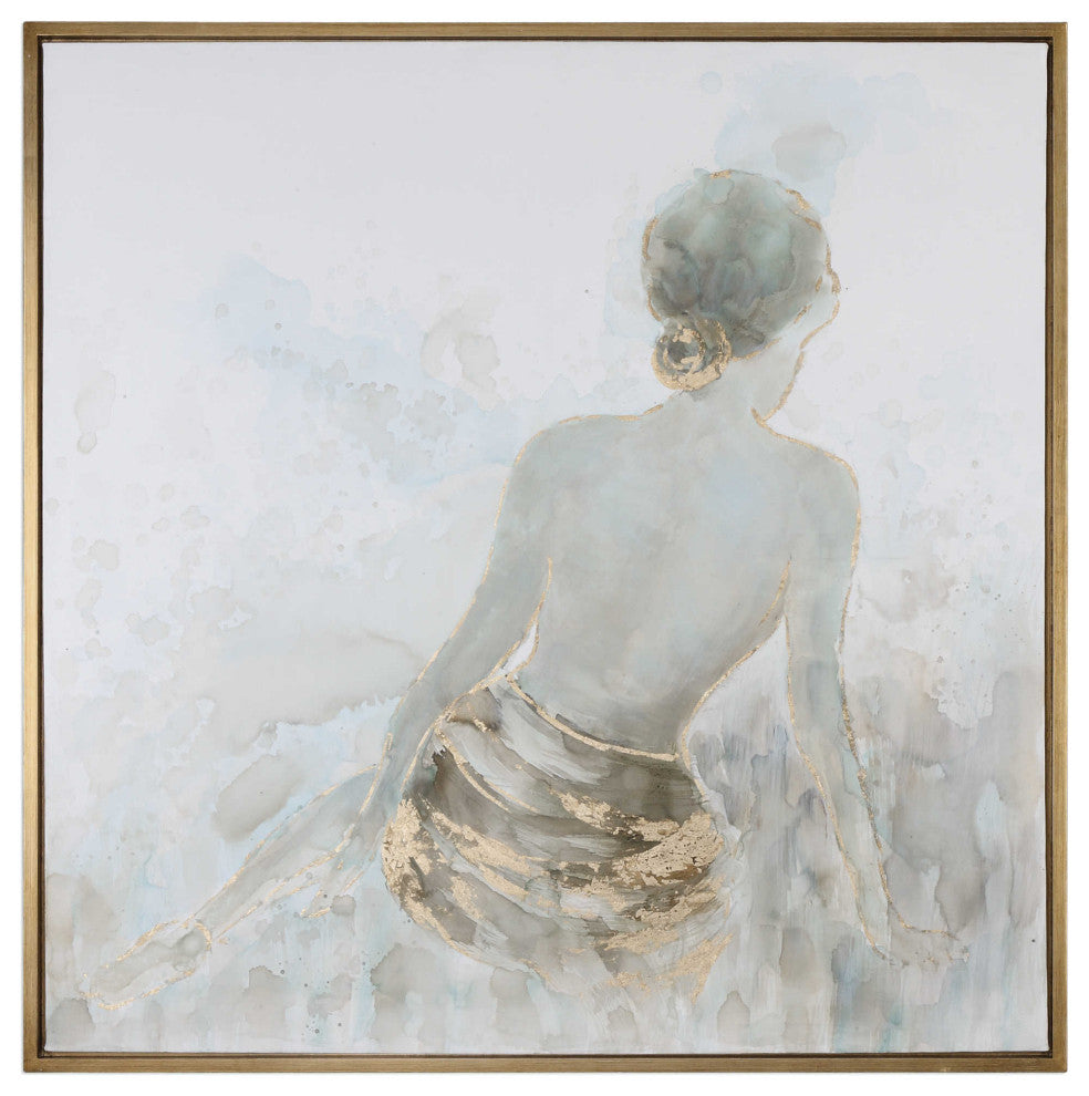 Gold Nude Female Wall Art Painting, Spa Lady Relaxation Square
